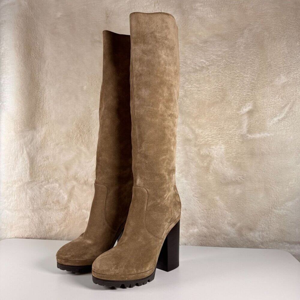 Michael Kors High Heel Platform Suede Knee High Boots With Rugged Sole - Picture 7 of 16